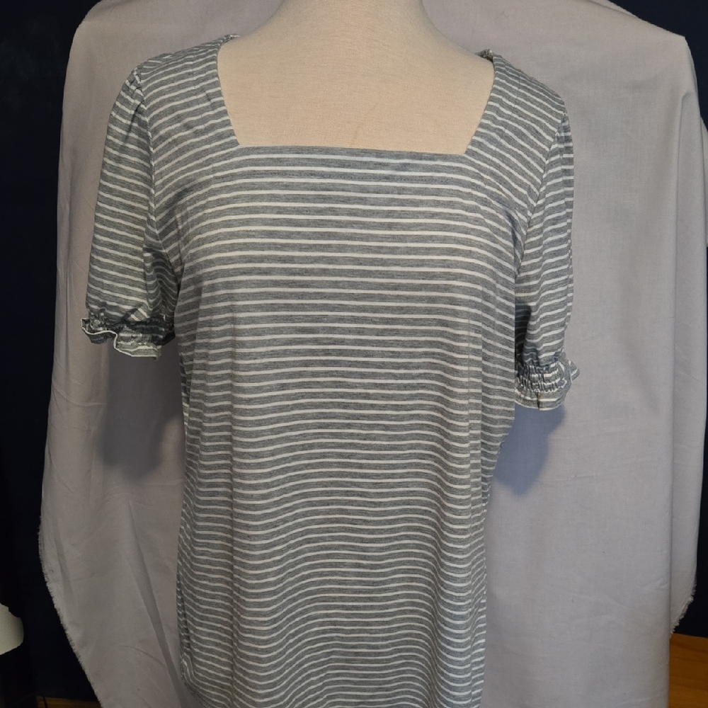 Striped Gray Short Sleeved Women's Top